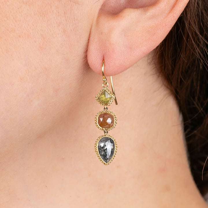 Image for One-of-a-Kind 18K Yellow Gold 6.2 ct. Multi-Color Diamond Triple Drop Earrings