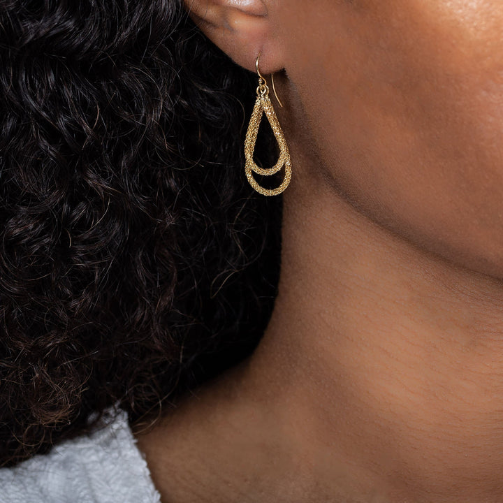 Image for 18K Yellow Gold Stardust Double Teardrop Earrings