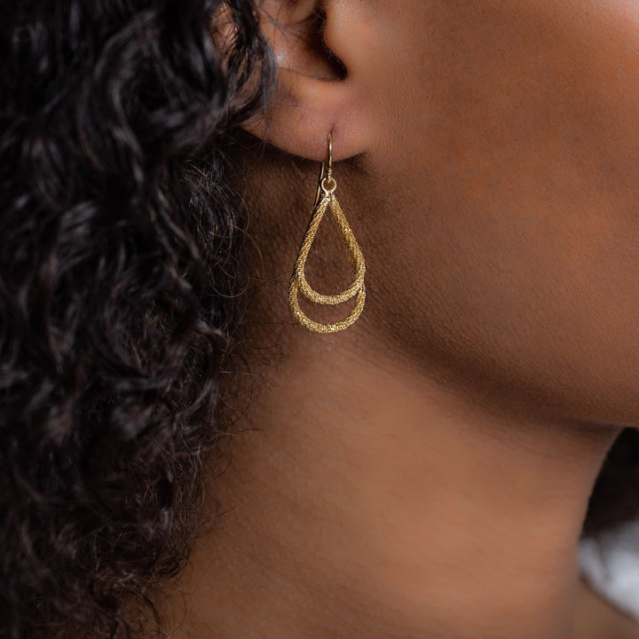 Image for 18K Yellow Gold Stardust Double Teardrop Earrings