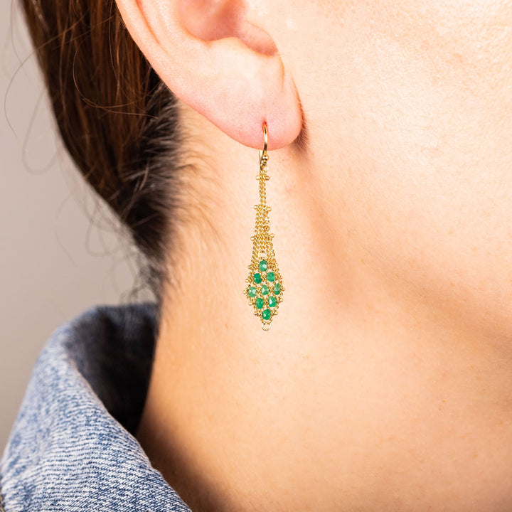 Image for 18K Yellow Gold Emerald Lattice Earrings