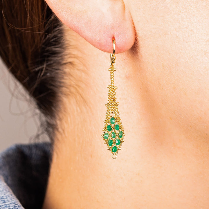 Image for 18K Yellow Gold Emerald Lattice Earrings