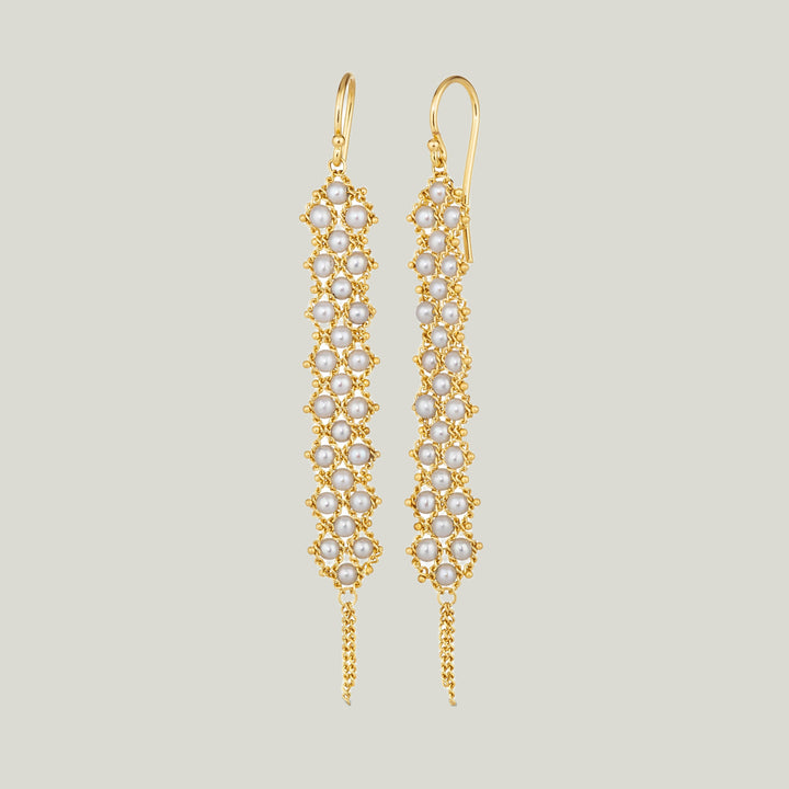 Image for 18K Yellow Gold Freshwater Pearl Woven Drop Earrings