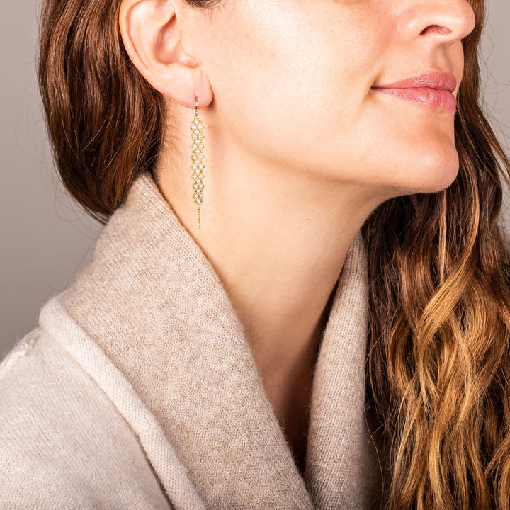 Image for 18K Yellow Gold Freshwater Pearl Woven Drop Earrings