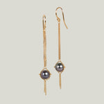 Image for 18K Yellow Gold Grey Akoya Pearl Long Drop Earrings