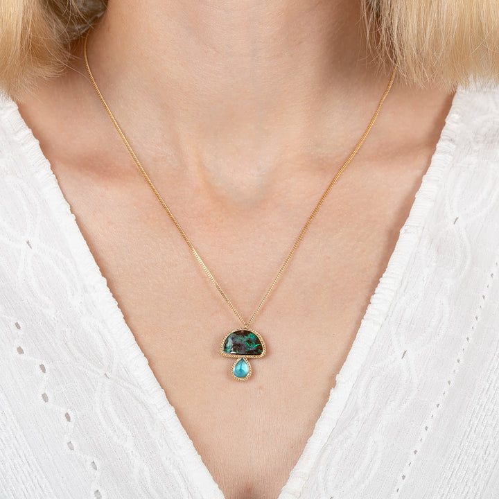 Image for One-of-a-Kind 18K Yellow Gold 5.22 ct. Boulder Opal, 1.28 ct. Aquamarine Mushroom Necklace