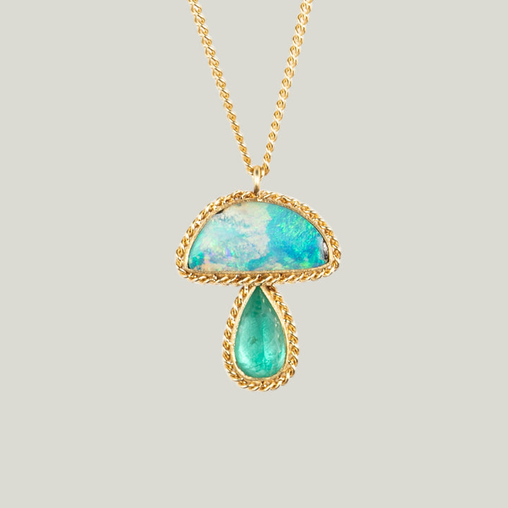 Image for One-of-a-Kind 18K Yellow Gold .97 ct. Boulder Opal, 1.48 ct. Emerald Mushroom Necklace