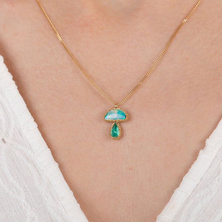 Image for One-of-a-Kind 18K Yellow Gold .97 ct. Boulder Opal, 1.48 ct. Emerald Mushroom Necklace