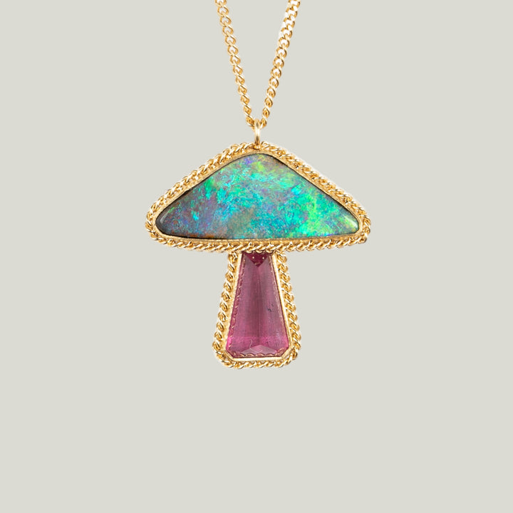 Image for One-of-a-Kind 18K Yellow Gold 3.93 ct. Boulder Opal, 1.33 ct. Tourmaline Mushroom Necklace