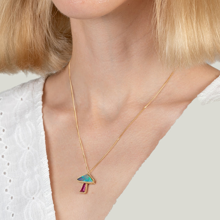 Image for One-of-a-Kind 18K Yellow Gold 3.93 ct. Boulder Opal, 1.33 ct. Tourmaline Mushroom Necklace