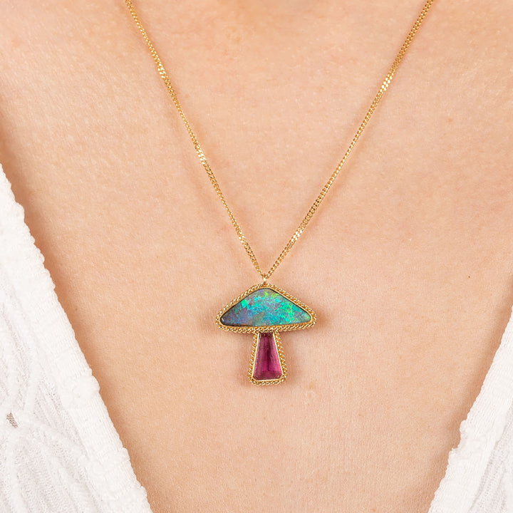 Image for One-of-a-Kind 18K Yellow Gold 3.93 ct. Boulder Opal, 1.33 ct. Tourmaline Mushroom Necklace