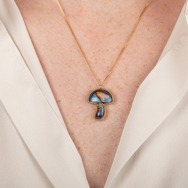 Image for One-of-a-Kind 18K Yellow Gold 8.26 ct. Boulder Opal with Gold Chain Accent Mushroom Necklace