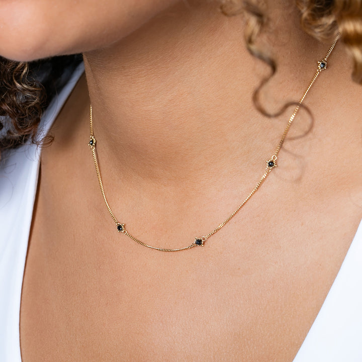 Image for 18K Yellow Gold Textile Station Necklace in Black Diamond