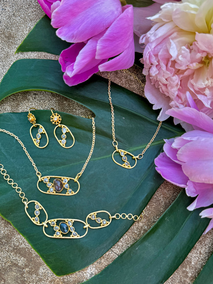 Image for Vintage Reimagined Pink Tourmaline and Sliced Diamond 3-Piece Venus Necklace