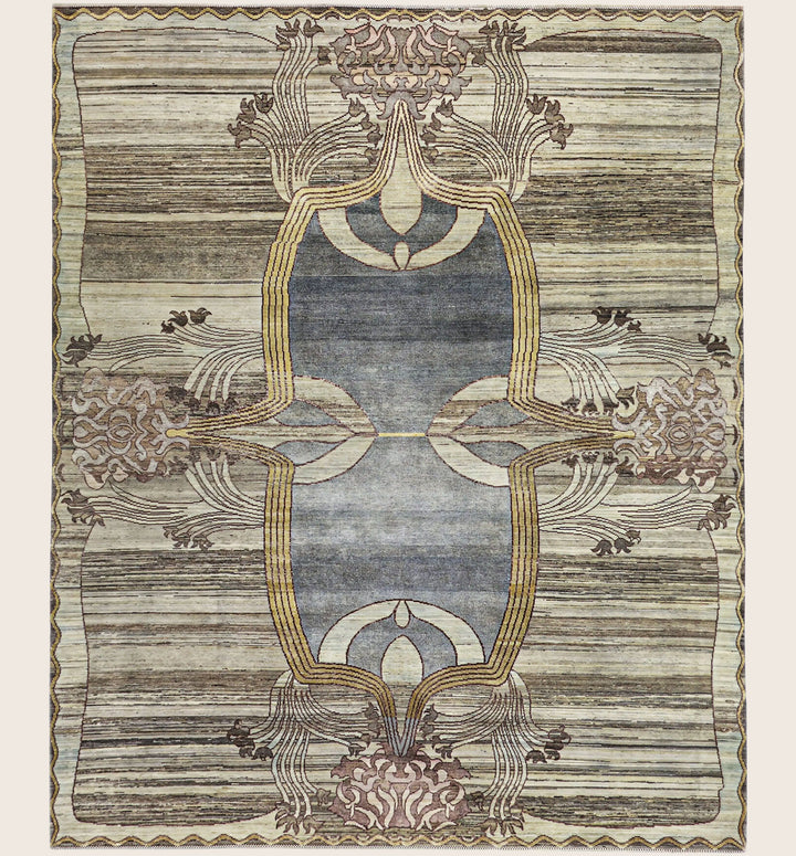 Image for Brown Blue Alchemy Traditional Wool Silk Blend Rug - 8'1" x 9'9"