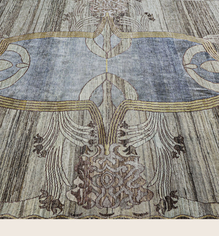 Image for Brown Blue Alchemy Traditional Wool Silk Blend Rug - 8'1" x 9'9"