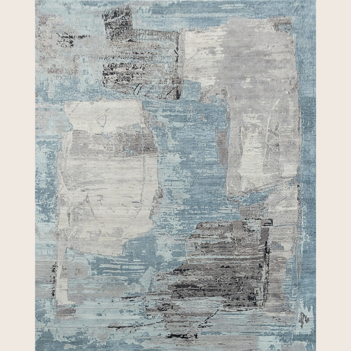 Image for Blue Grey Contemporary Wool Silk Blend Rug - 8'1" x 9'11"