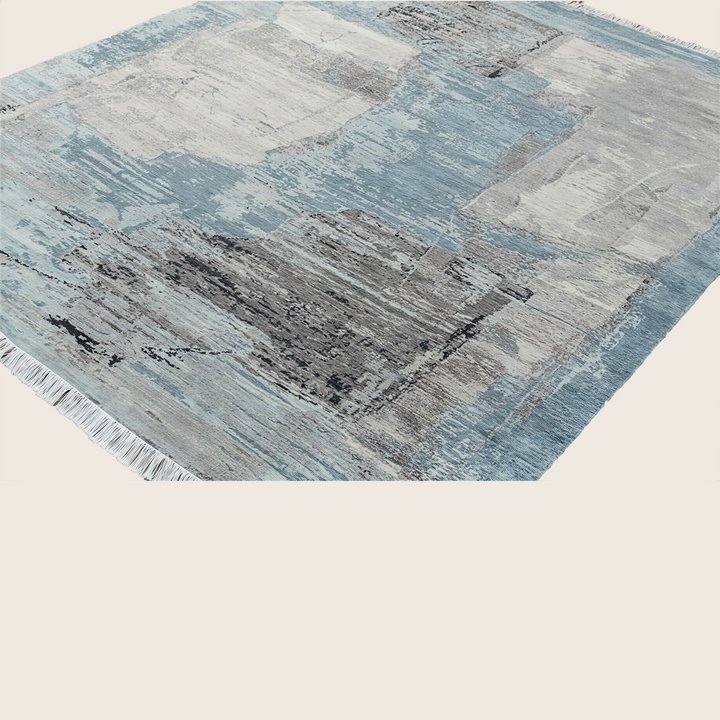 Image for Blue Grey Contemporary Wool Silk Blend Rug - 8'1" x 9'11"