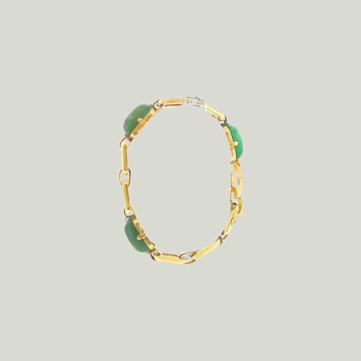 Image for Vintage 18K Yellow Gold Chrysoprase Link Bracelet