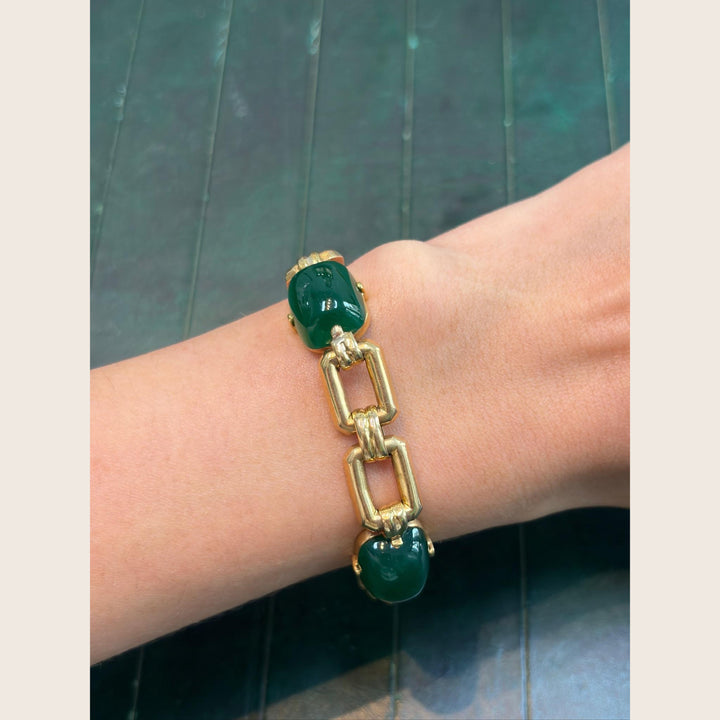 Image for Vintage 18K Yellow Gold Chrysoprase Link Bracelet