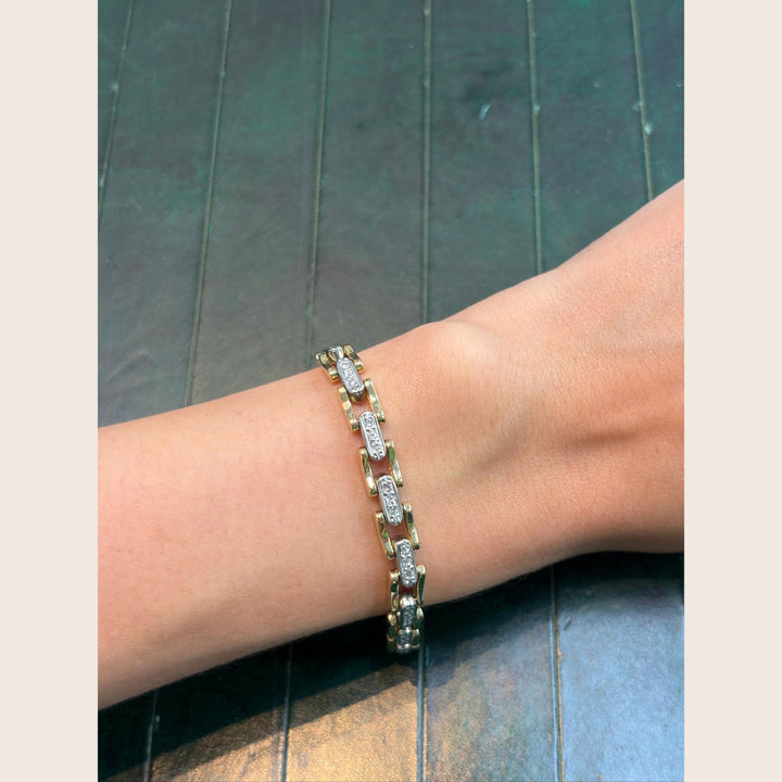 Image for Vintage 14K Yellow Gold Diamond Two-Tone Gold Bracelet