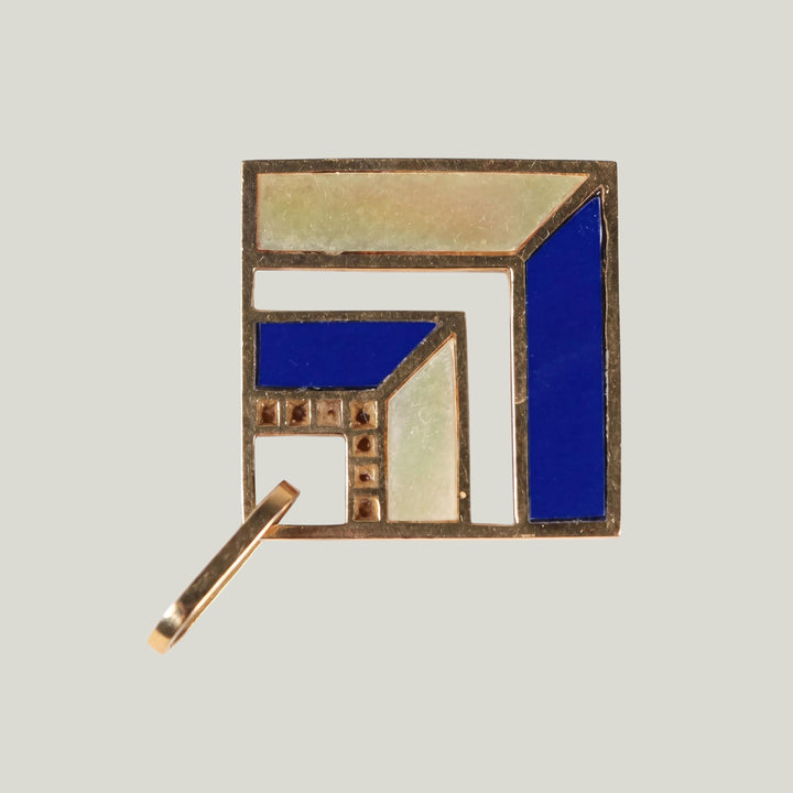 Image for Vintage 1970s 18K Yellow Gold Italian Lapis Lazuli, Mother-of-Pearl and Diamond Pendant