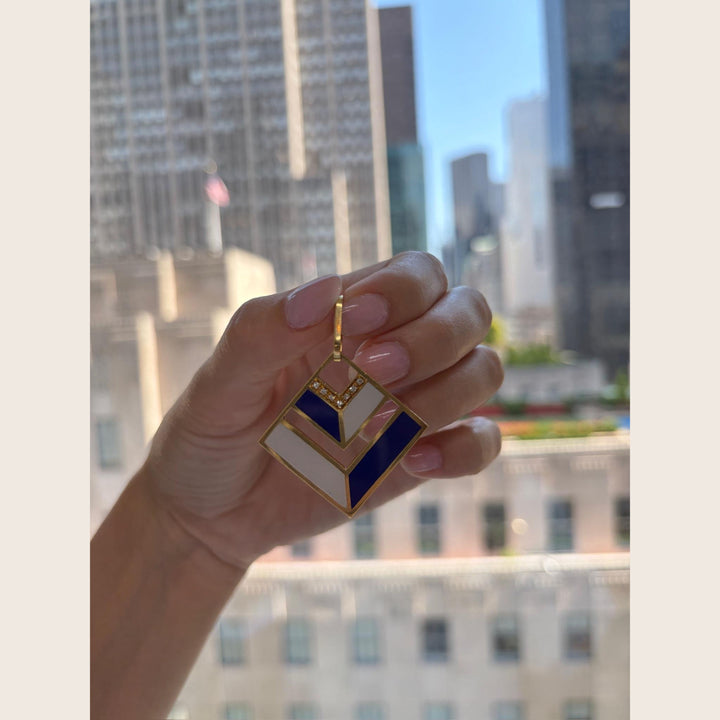 Image for Vintage 1970s 18K Yellow Gold Italian Lapis Lazuli, Mother-of-Pearl and Diamond Pendant