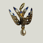 Image for Vintage Gold Victorian Diamond Natural Pearl Swallow Bird Charm Pendant