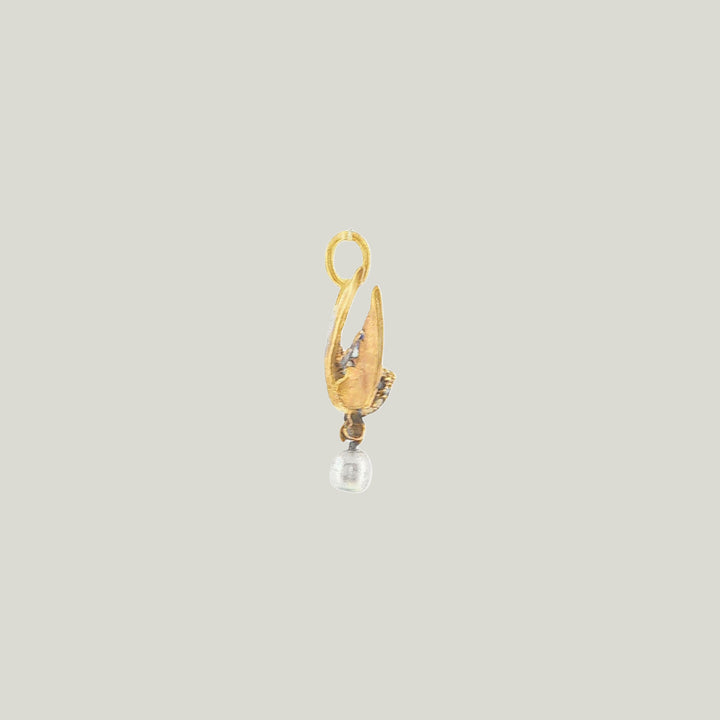 Image for Vintage Gold Victorian Diamond Natural Pearl Swallow Bird Charm Pendant