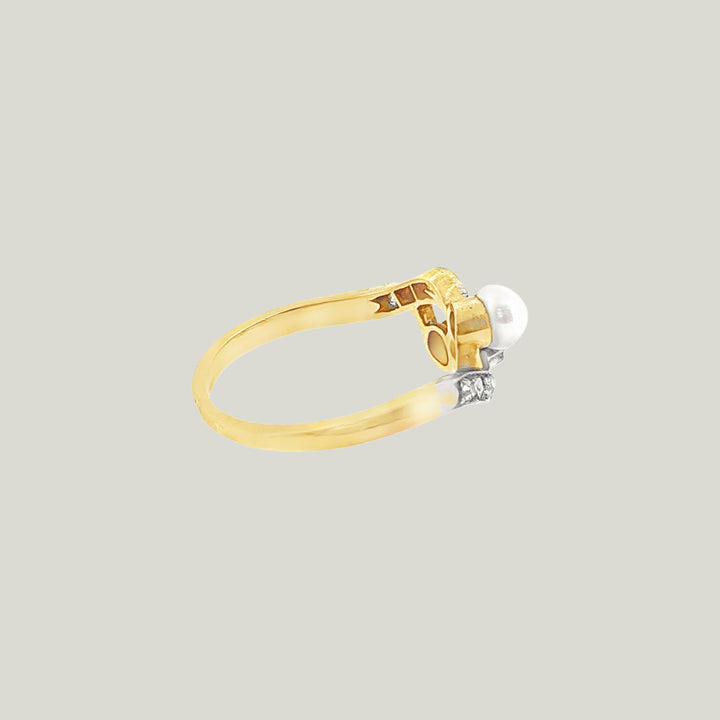 Image for Vintage French Belle Époque 18K Yellow Gold Natural Pearl and Diamond Ring