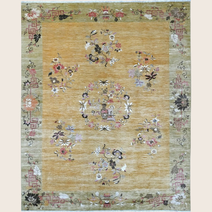 Image for Golden Brown Chinese Deco Wool Rug - 8' x 9'7"