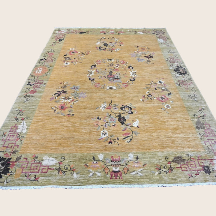 Image for Golden Brown Chinese Deco Wool Rug - 8' x 9'7"