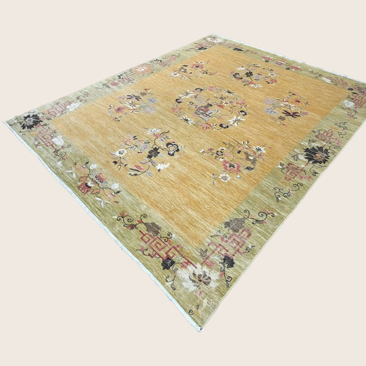 Image for Golden Brown Chinese Deco Wool Rug - 8' x 9'7"