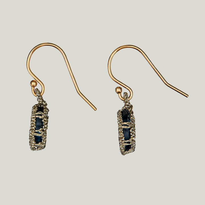 Caged London Blue Quartz with Gold Cord Small Earrings