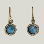 Caged London Blue Quartz with Gold Cord Small Earrings