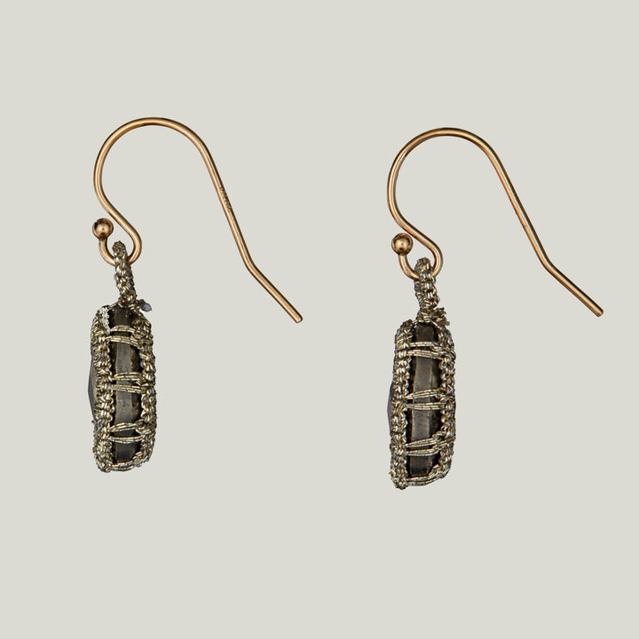 Caged Pyrite with Gold Cord Medium Earrings