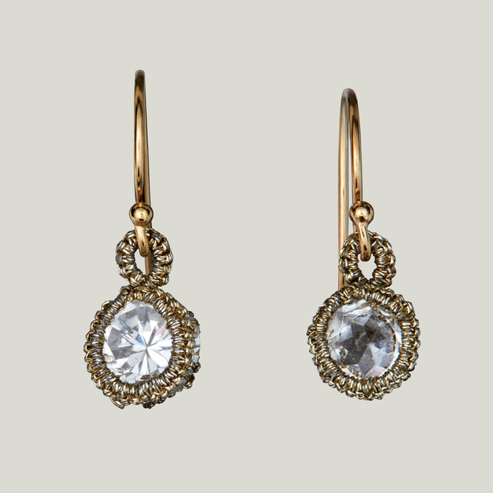 Caged White CZ with Gold Cord Small Earrings