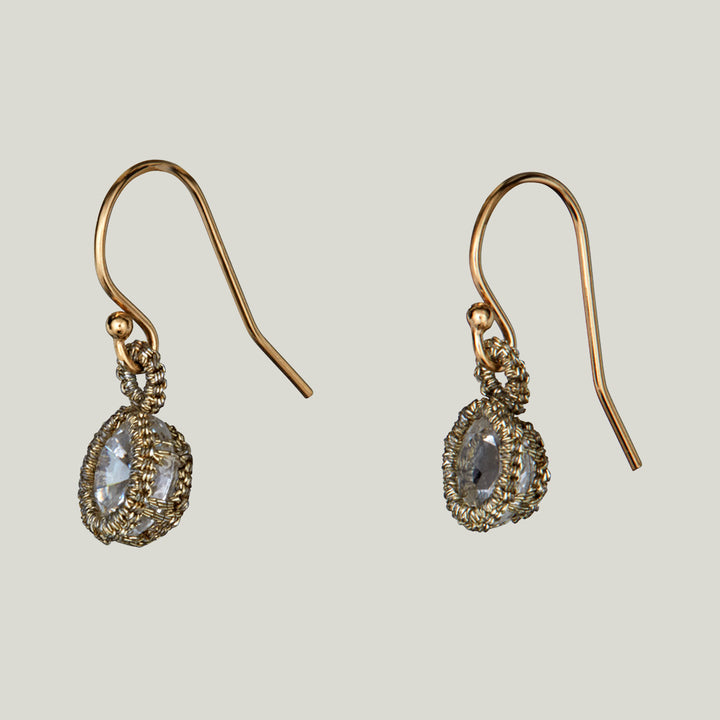 Caged White CZ with Gold Cord Small Earrings