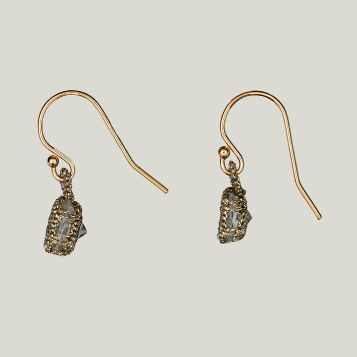 Caged White CZ with Gold Cord Small Earrings