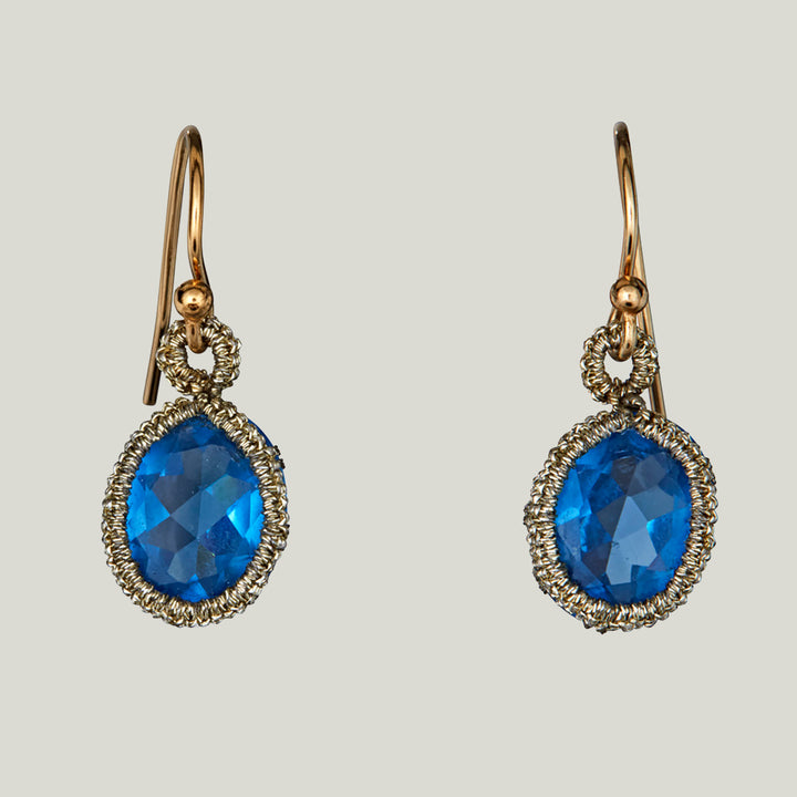 Caged Dark Kyanite Quartz with Gold Cord Medium Earrings