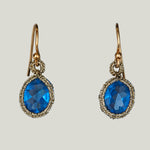 Caged Dark Kyanite Quartz with Gold Cord Medium Earrings