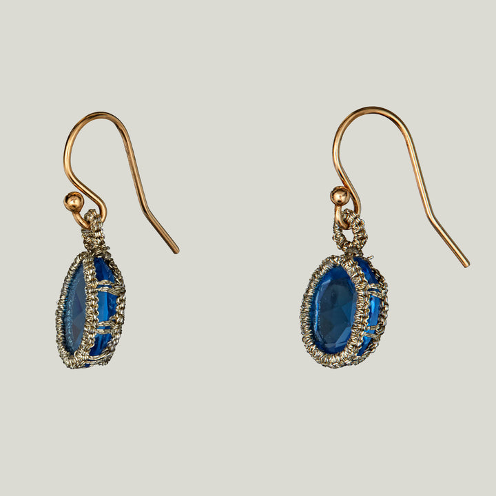 Caged Dark Kyanite Quartz with Gold Cord Medium Earrings