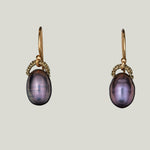 Woven Gold Cord Bale with Rose Grey Peacock Pearl Drop Medium Earrings