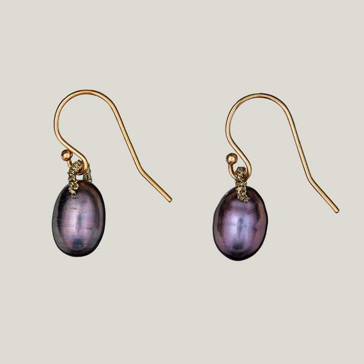Woven Gold Cord Bale with Rose Grey Peacock Pearl Drop Medium Earrings