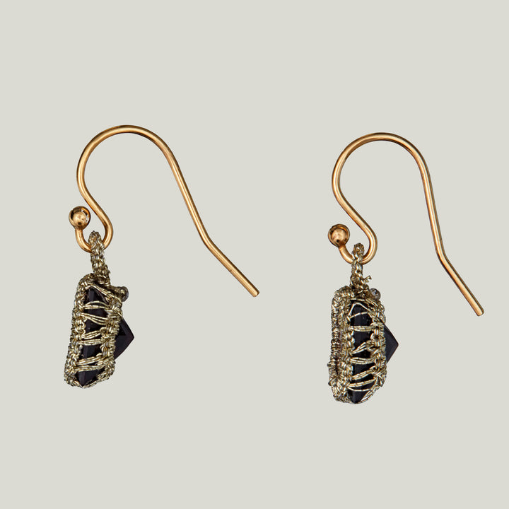 Caged Square Garnet Quartz with Gold Cord Earrings