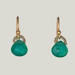 Woven Gold Cord Bale with Green Onyx Drop Small Earrings