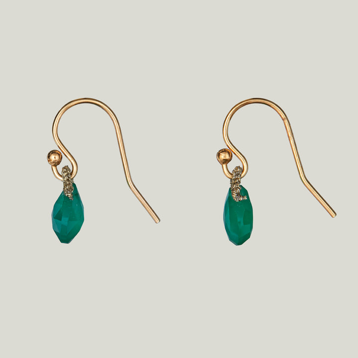 Woven Gold Cord Bale with Green Onyx Drop Small Earrings