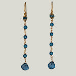 Woven Gold Cord Bale with London Blue Quartz Beads and Gold Chain Earrings