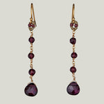 Woven Gold Cord Bale with Garnet Beads and Gold Chain Earrings