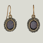 Caged Smokey Topaz with Gold Cord and Pyrite Orbit Earrings