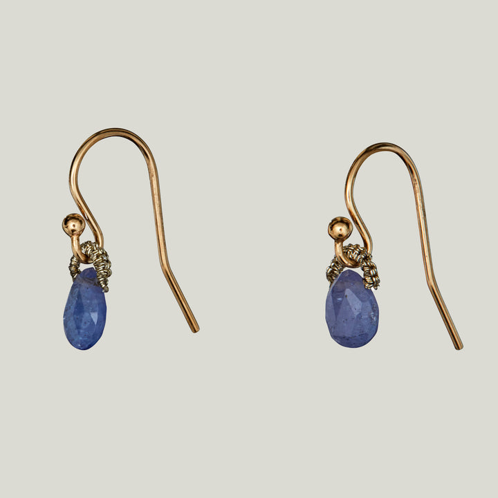 Woven Gold Cord Bale with Tanzanite Drop Earrings